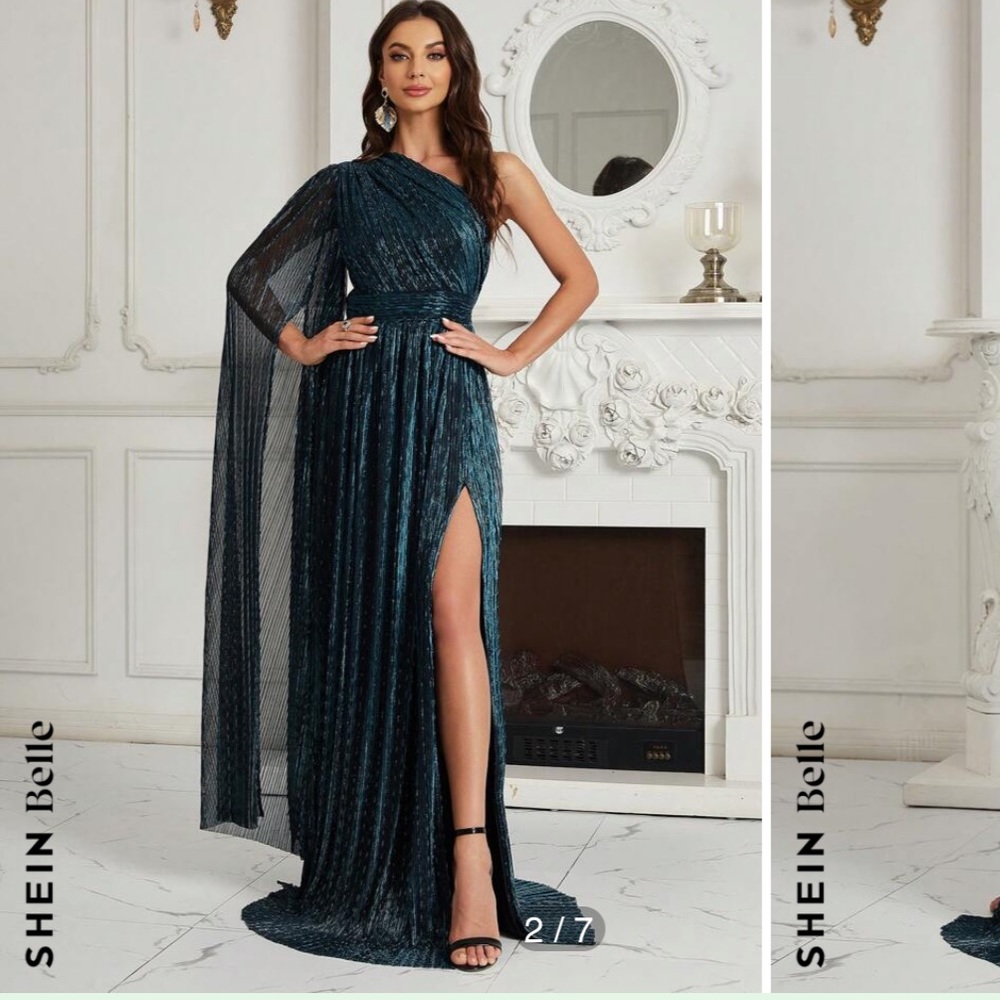 SHEIN Belle One Shoulder Split Thigh Glitter Formal Dress